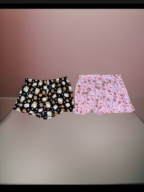 2 Rare Hello Kitty & Candy Corn Pink & Black Halloween Print Lounge Shorts Duo